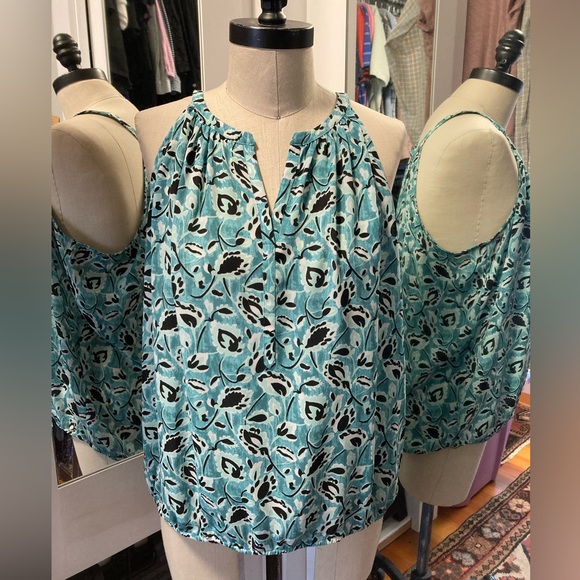 LOFT Tops - Loft Women's Sleeveless Popover Top in Teal & White Print, Size Large Petite